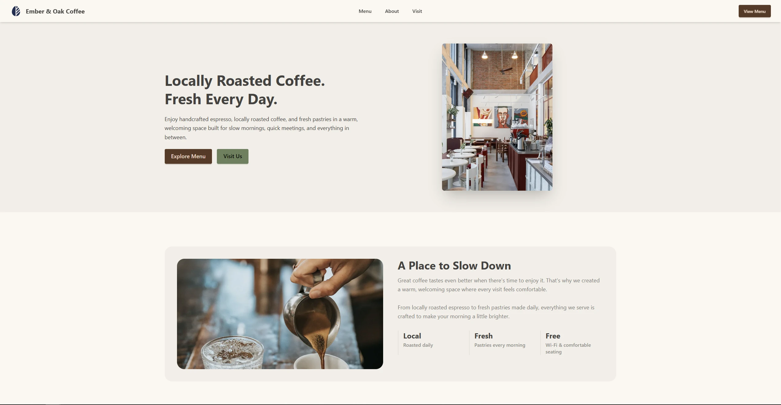 Ember & Oak Coffee Presence demo website
