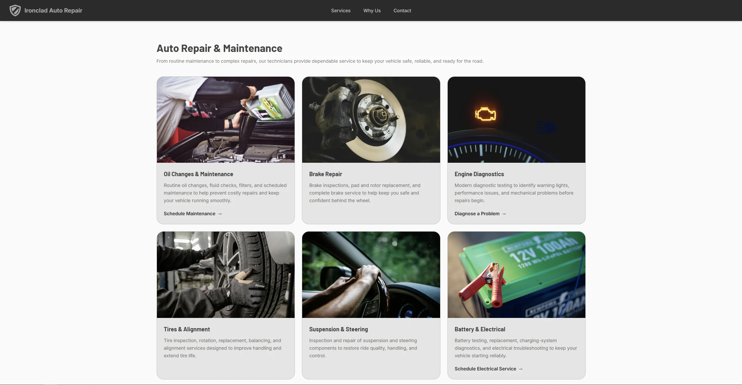 Ironclad Auto Repair Presence demo website